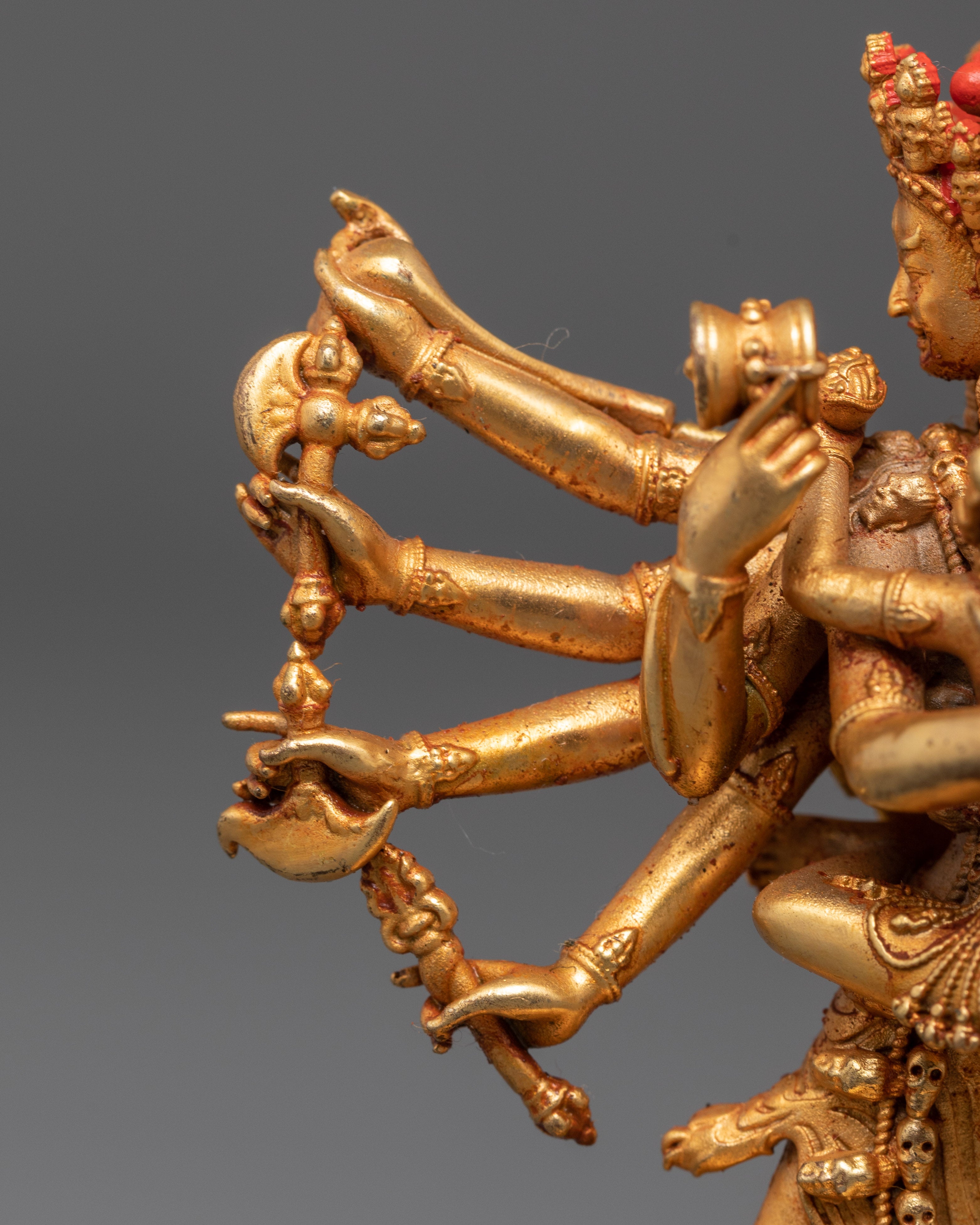 Sacred Chakrasambhara Statue with Consort | Gold-Plated Copper Buddhist Art