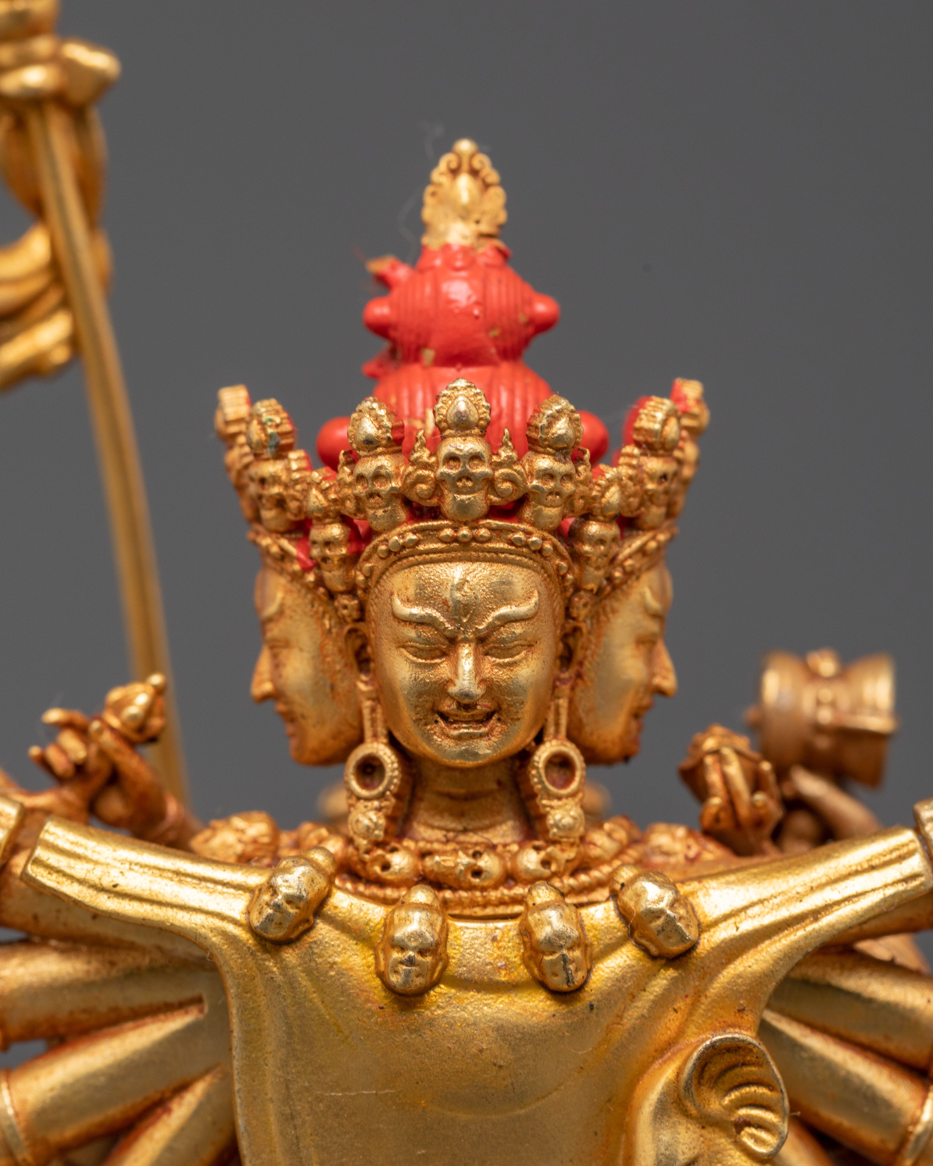 Sacred Chakrasambhara Statue with Consort | Gold-Plated Copper Buddhist Art