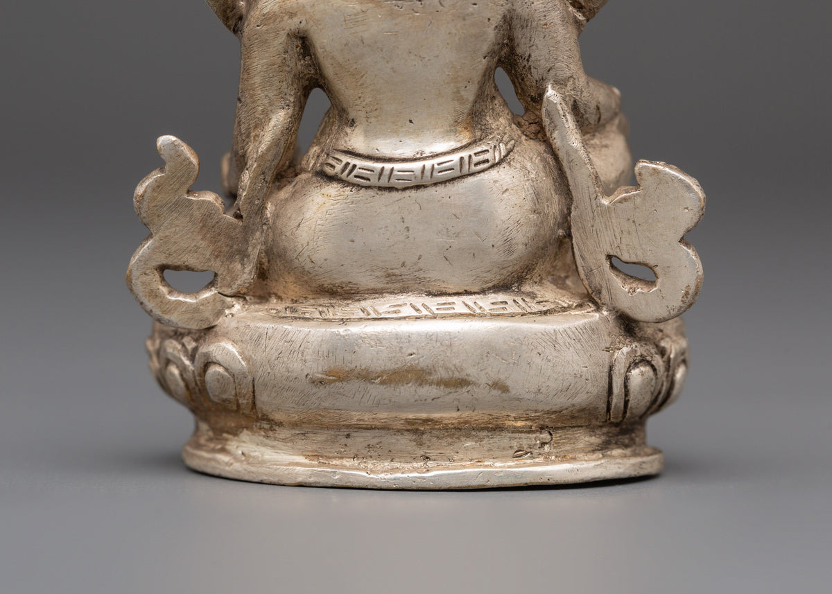 Sacred Statue of Wealth Icon Dzambhala | Silver Plated Copper Buddhist God of Prosperity