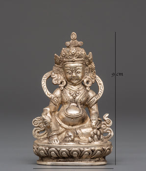 Sacred Statue of Wealth Icon Dzambhala | Silver Plated Copper Buddhist God of Prosperity