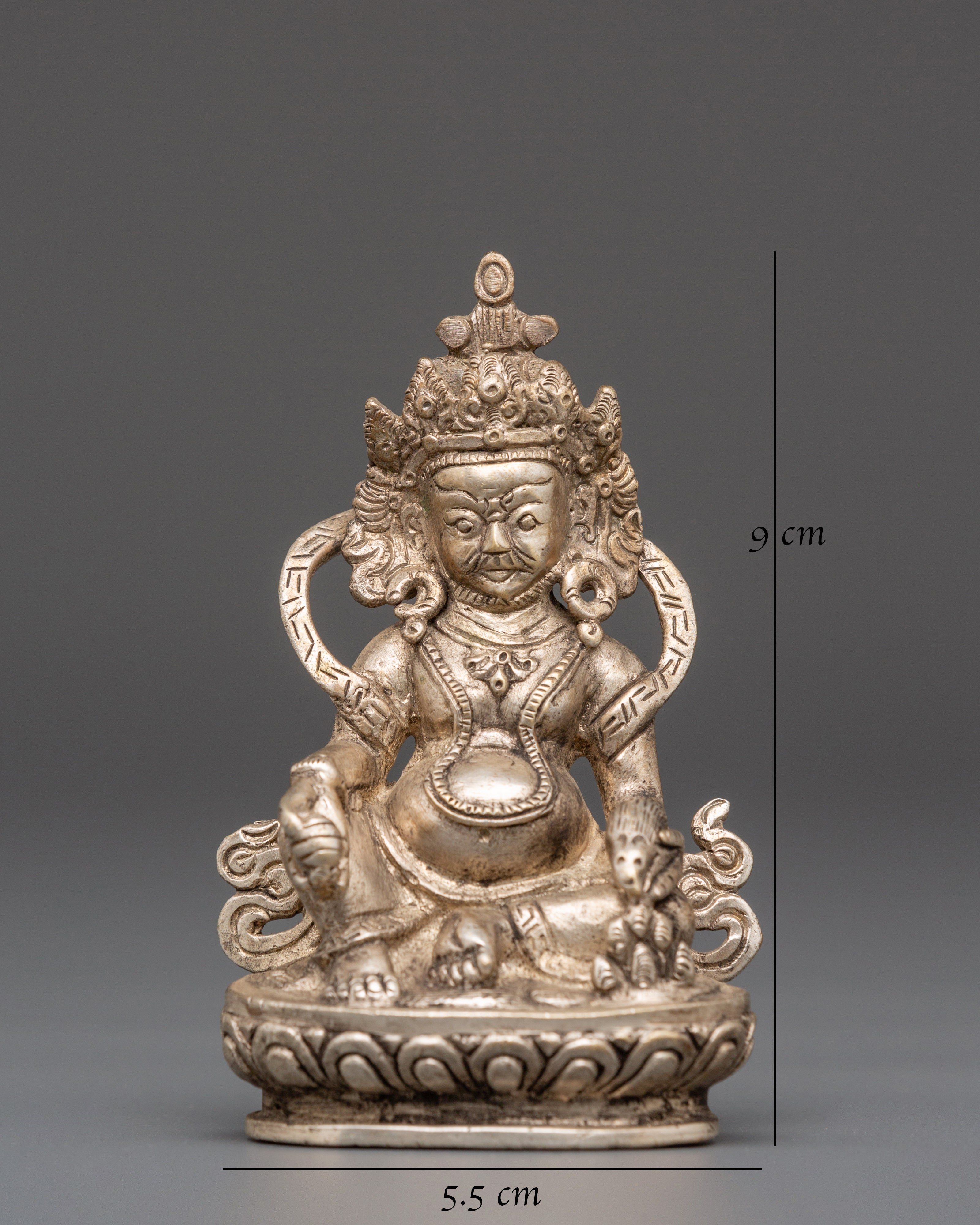 Sacred Statue of Wealth Icon Dzambhala | Silver Plated Copper Buddhist God of Prosperity