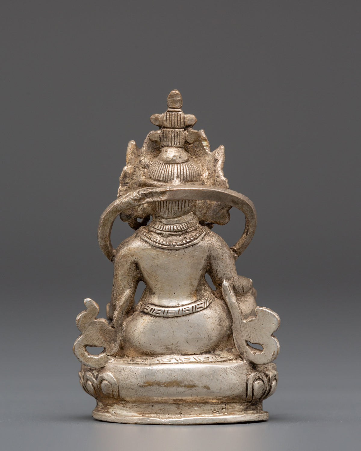 Sacred Statue of Wealth Icon Dzambhala | Silver Plated Copper Buddhist God of Prosperity