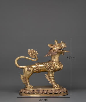 Sacred Tibetan Buddhist Guardian Lions Set | Brass Snow Lion Protector Statues