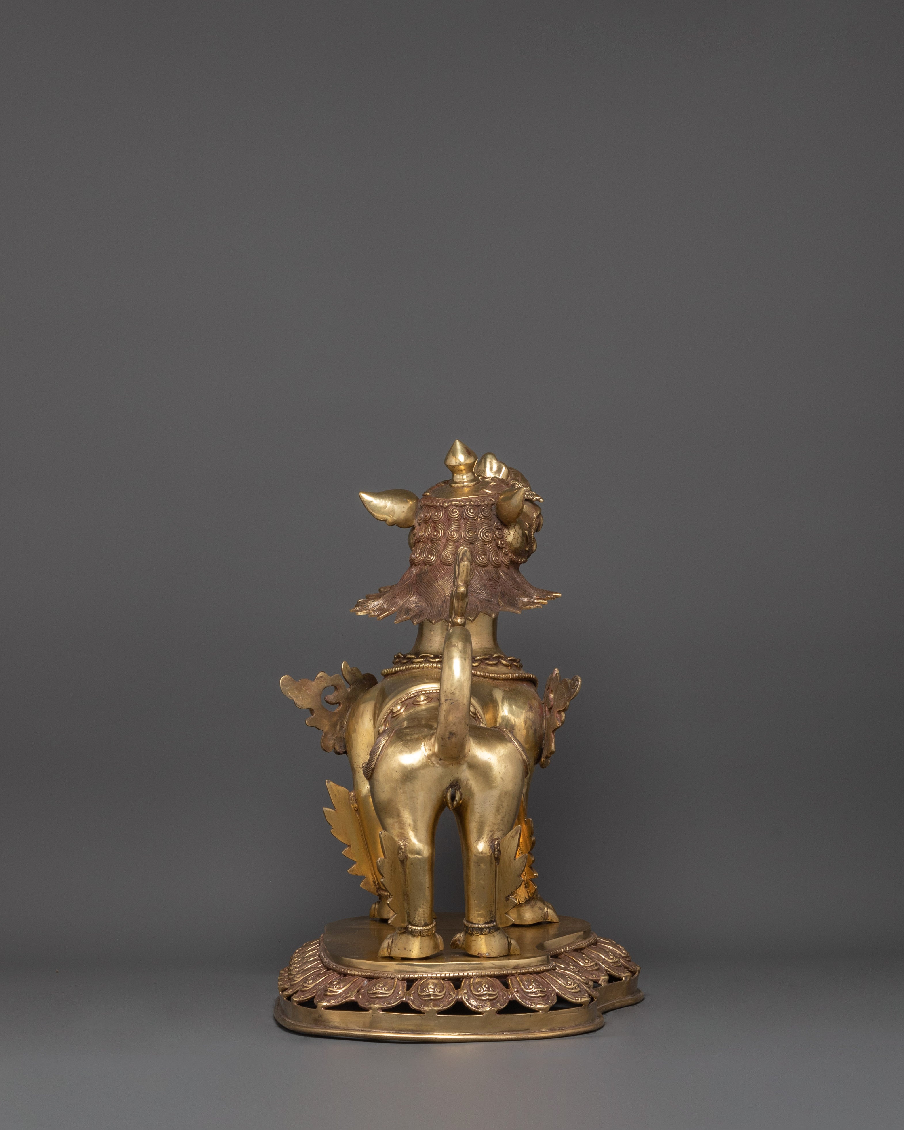 Sacred Tibetan Buddhist Guardian Lions Set | Brass Snow Lion Protector Statues