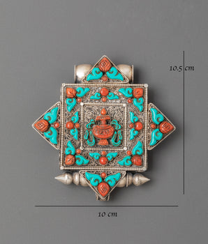 Tibetan Ghau Locket with Coral | Coral and Turquoise for Spiritual Use