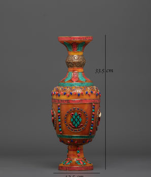 Buddhist Flower Vase Set for Decor | Coral, and Turquoise Stones