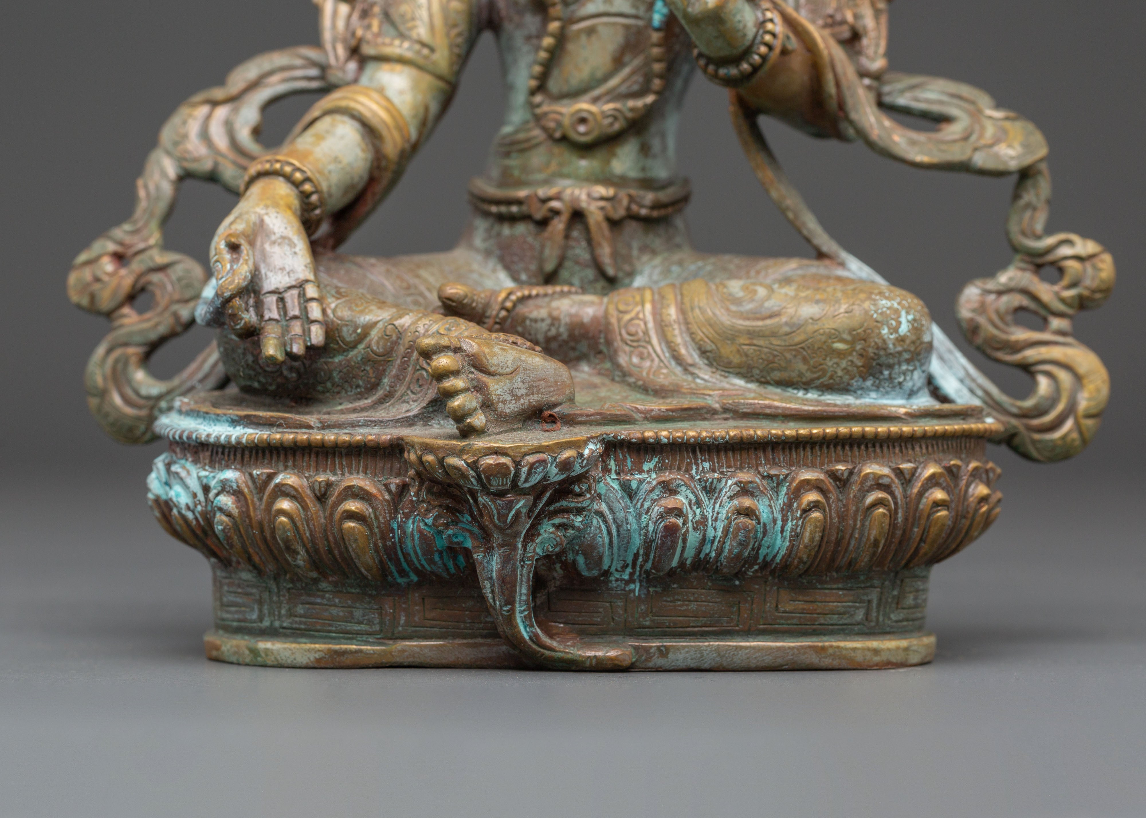 Handcrafted Green Tara Sculpture | Tibetan Goddess of Compassion and Protection