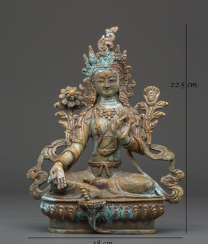 Handcrafted Green Tara Sculpture | Tibetan Goddess of Compassion and Protection