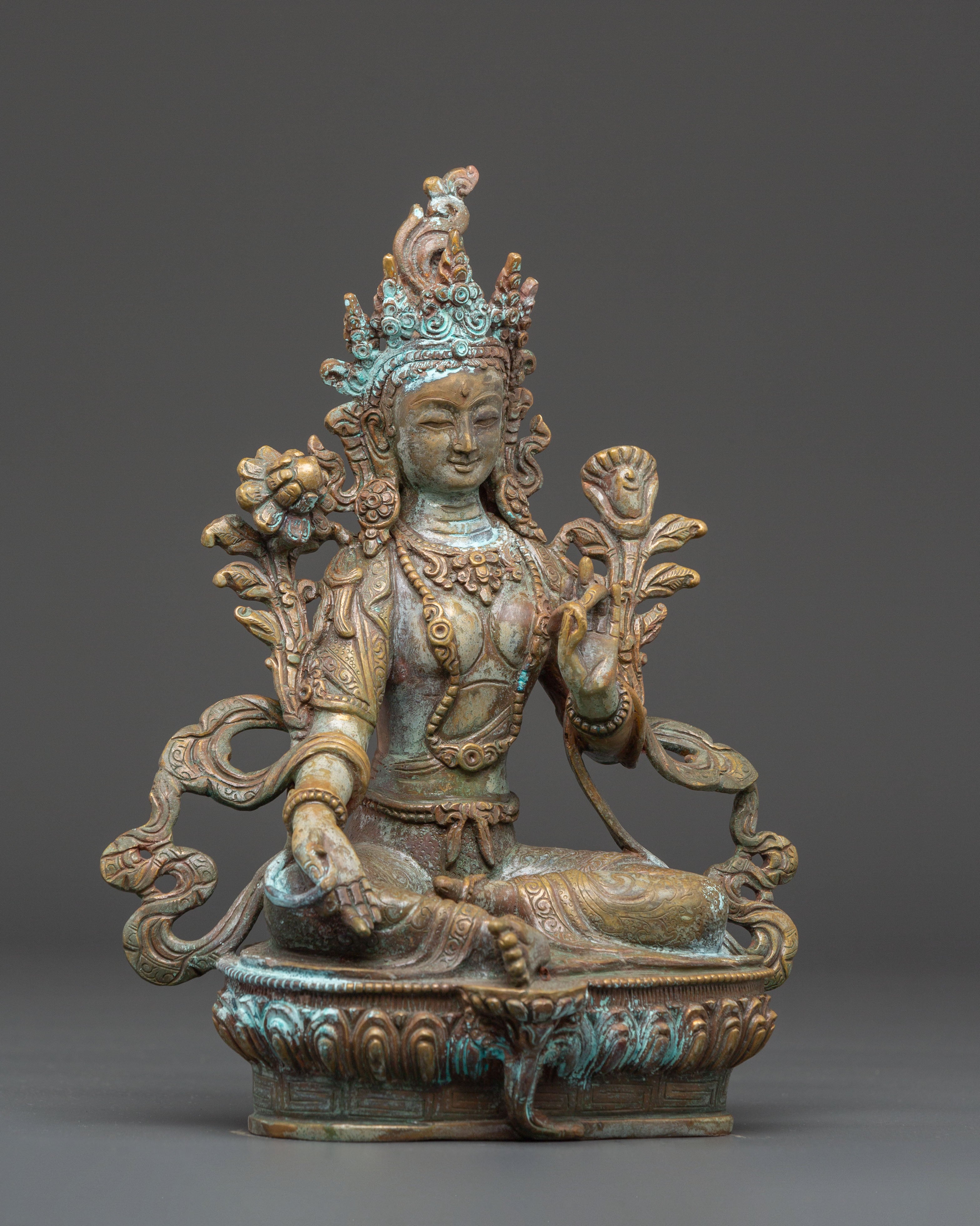 Handcrafted Green Tara Sculpture | Tibetan Goddess of Compassion and Protection