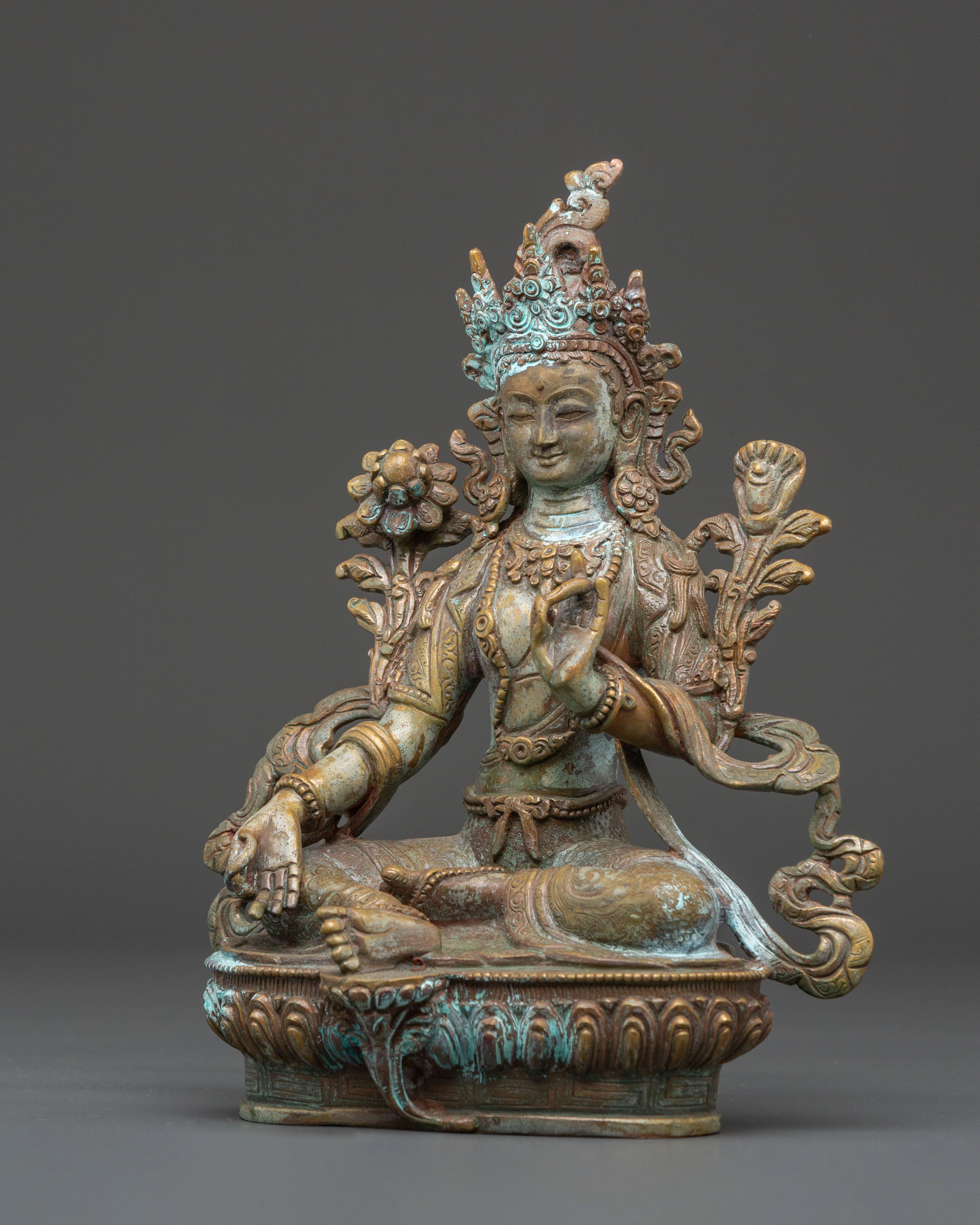 Handcrafted Green Tara Sculpture | Tibetan Goddess of Compassion and Protection