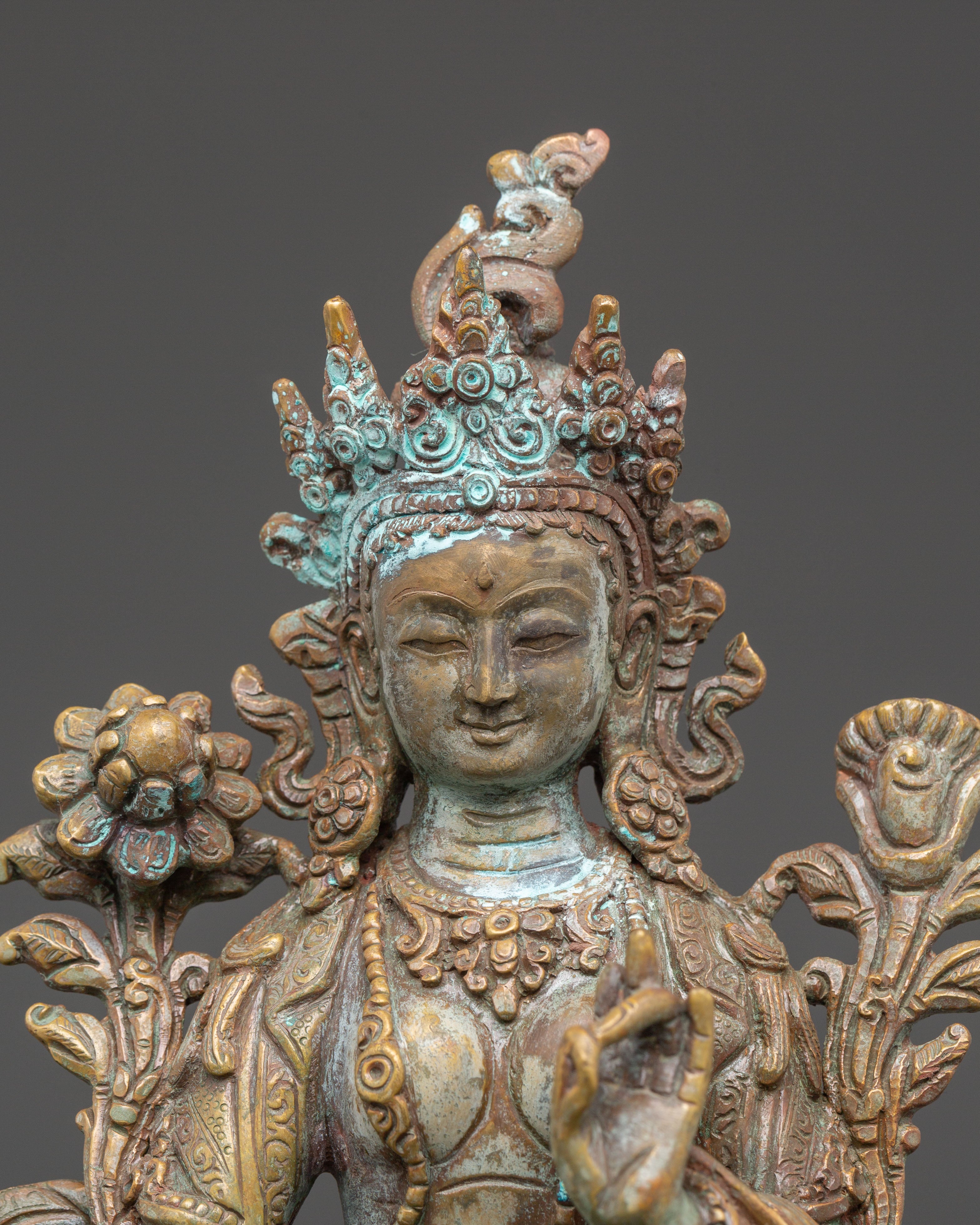 Handcrafted Green Tara Sculpture | Tibetan Goddess of Compassion and Protection