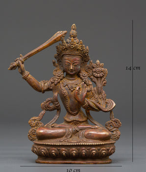 Handcrafted Copper Manjushri Statue | Wisdom Buddha Meditation Sculpture
