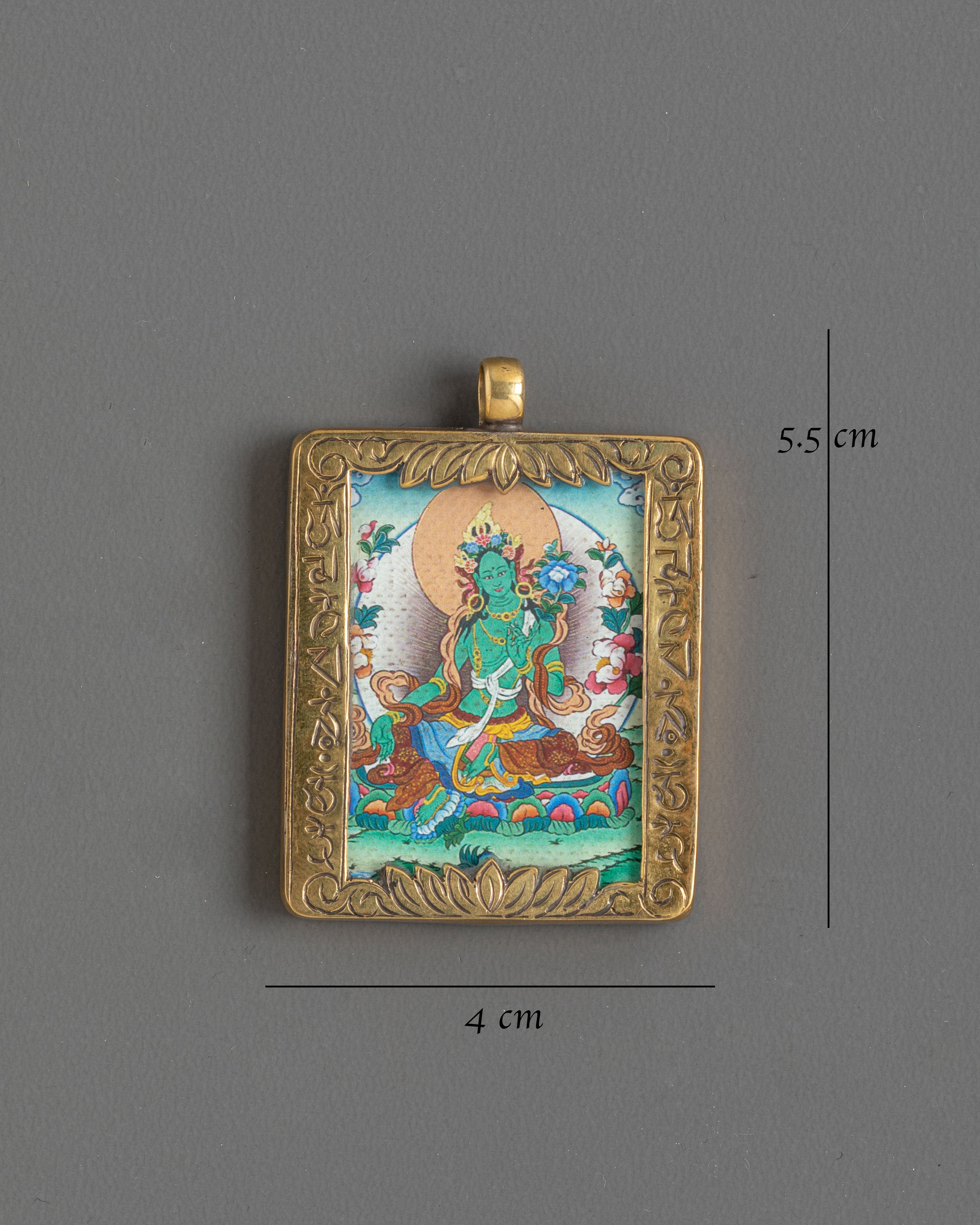 Thangka Green Tara Locket Pandent | Gold-Plated Copper Spiritual Jewelry