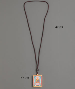 Hand Painted Shakyamuni Thangka Pendant | Gold-Plated Copper Spiritual Jewelry