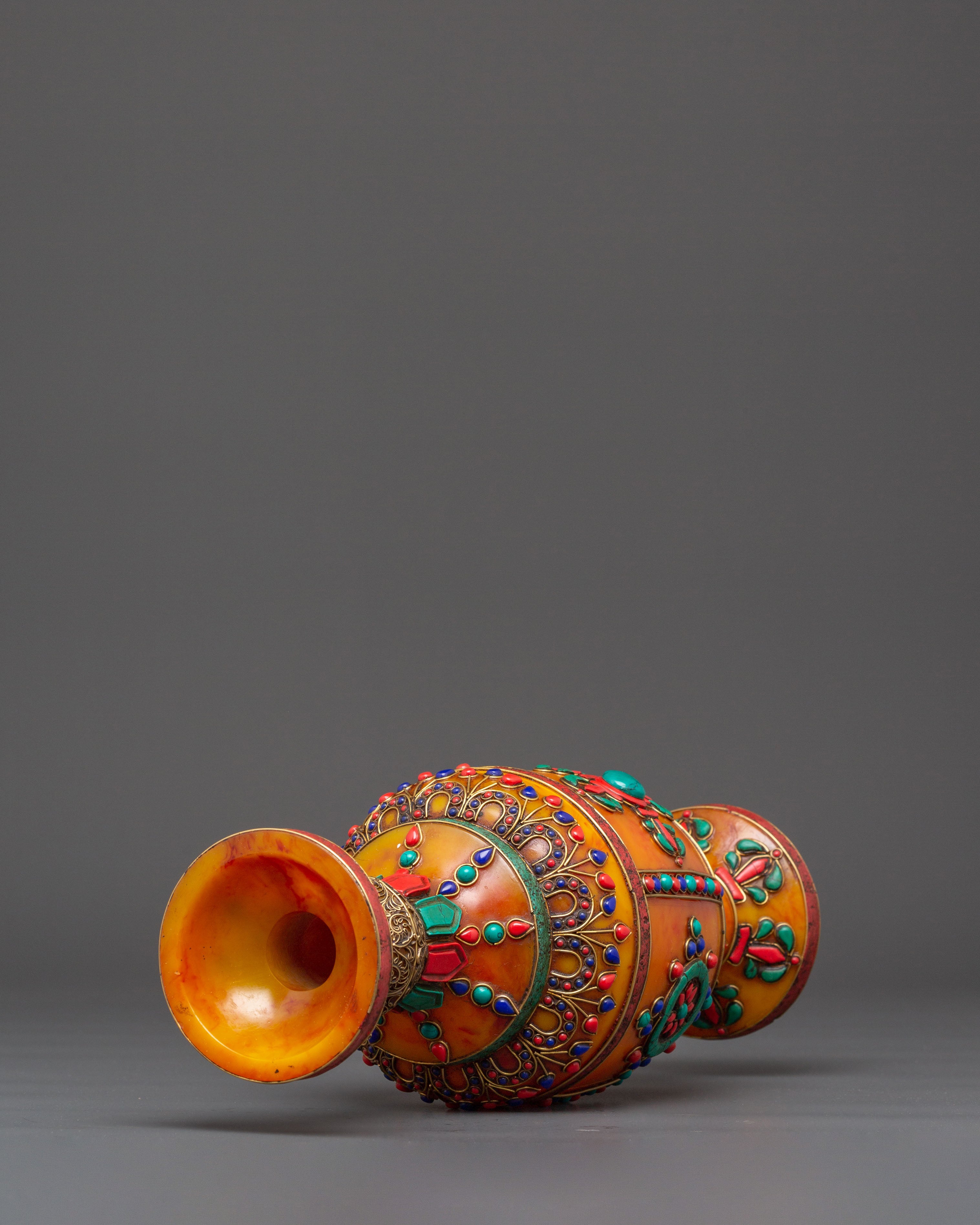 Amber Flower Vase Set | Coral and Turquoise Inlays