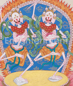 Original Chitipati Thangka | The Dancing Skeletons | Tibetan Buddhism