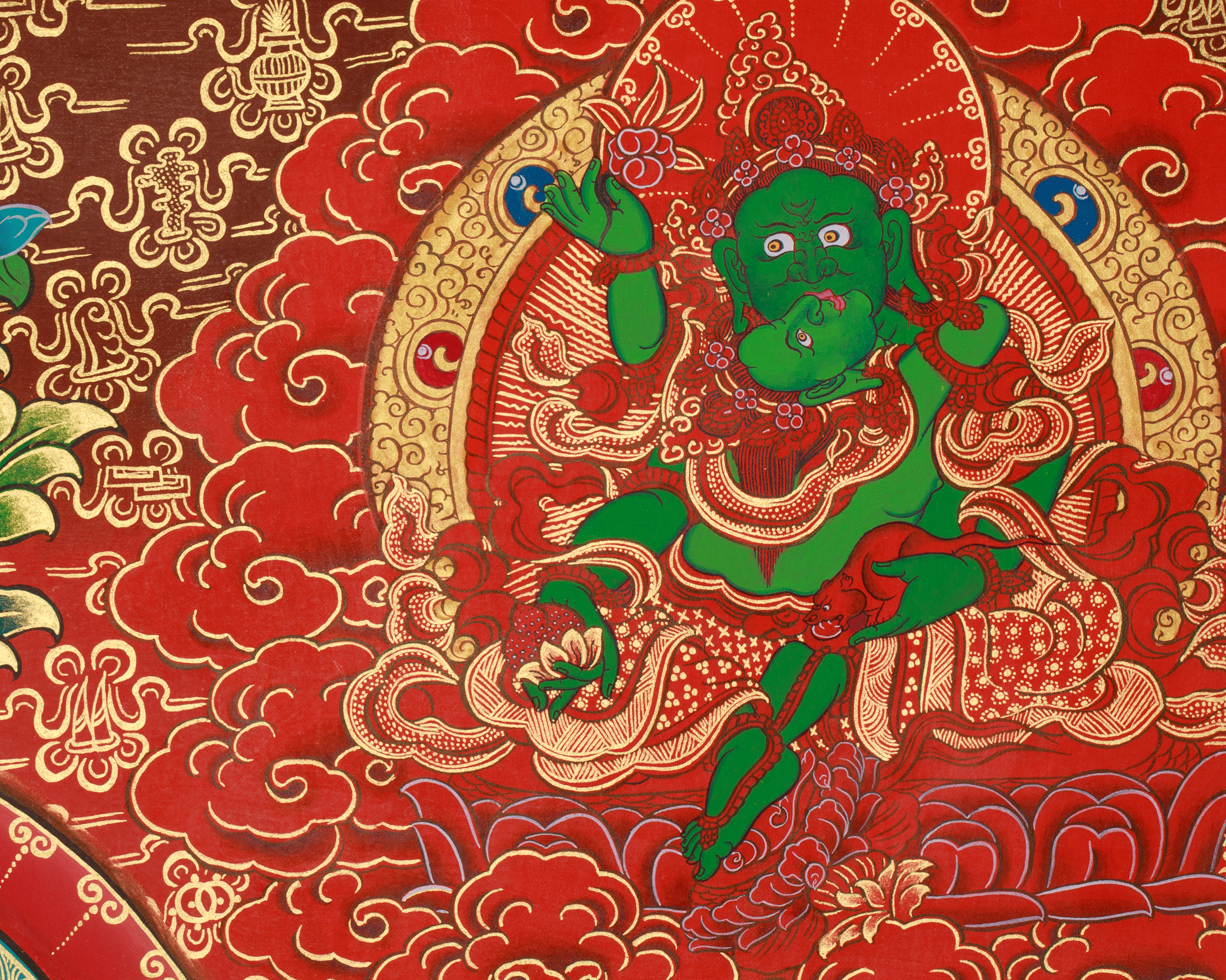 Traditional Five Dzambhala Thangka | Prosperity, Protection, and Abundance Deity