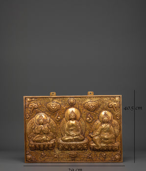 Handmade Buddhist Wall Hanging Brass | Three Buddha Trinity Sacred Art
