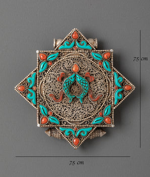 Spiritual Ghau Box Locket with Semi Precious Stones | Tibetan Silver Pendant