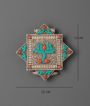 Sacred Ghau Box Locket with Lotus Design | Tibetan Prayer Amulet Pendant