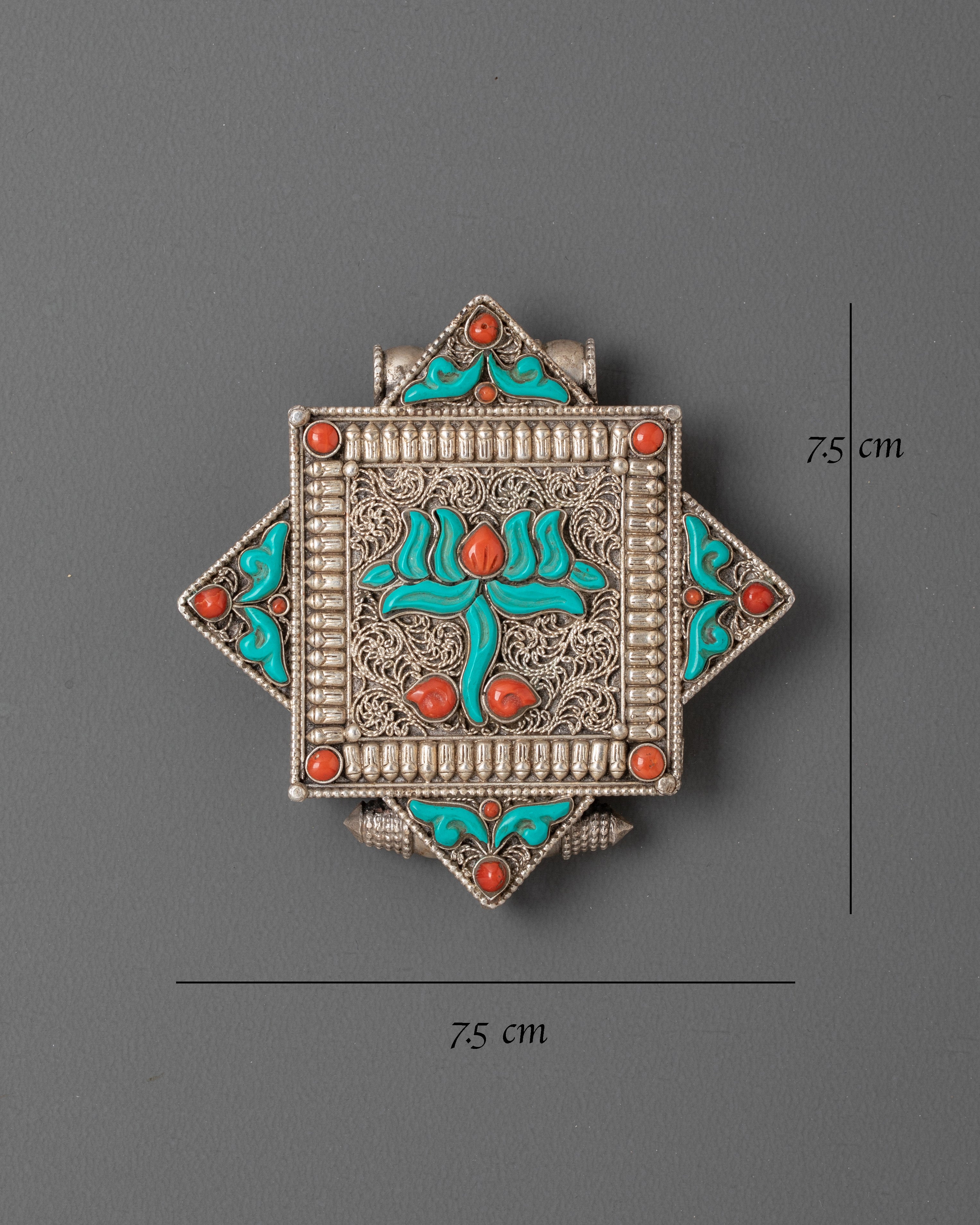 Sacred Ghau Box Locket with Lotus Design | Tibetan Prayer Amulet Pendant