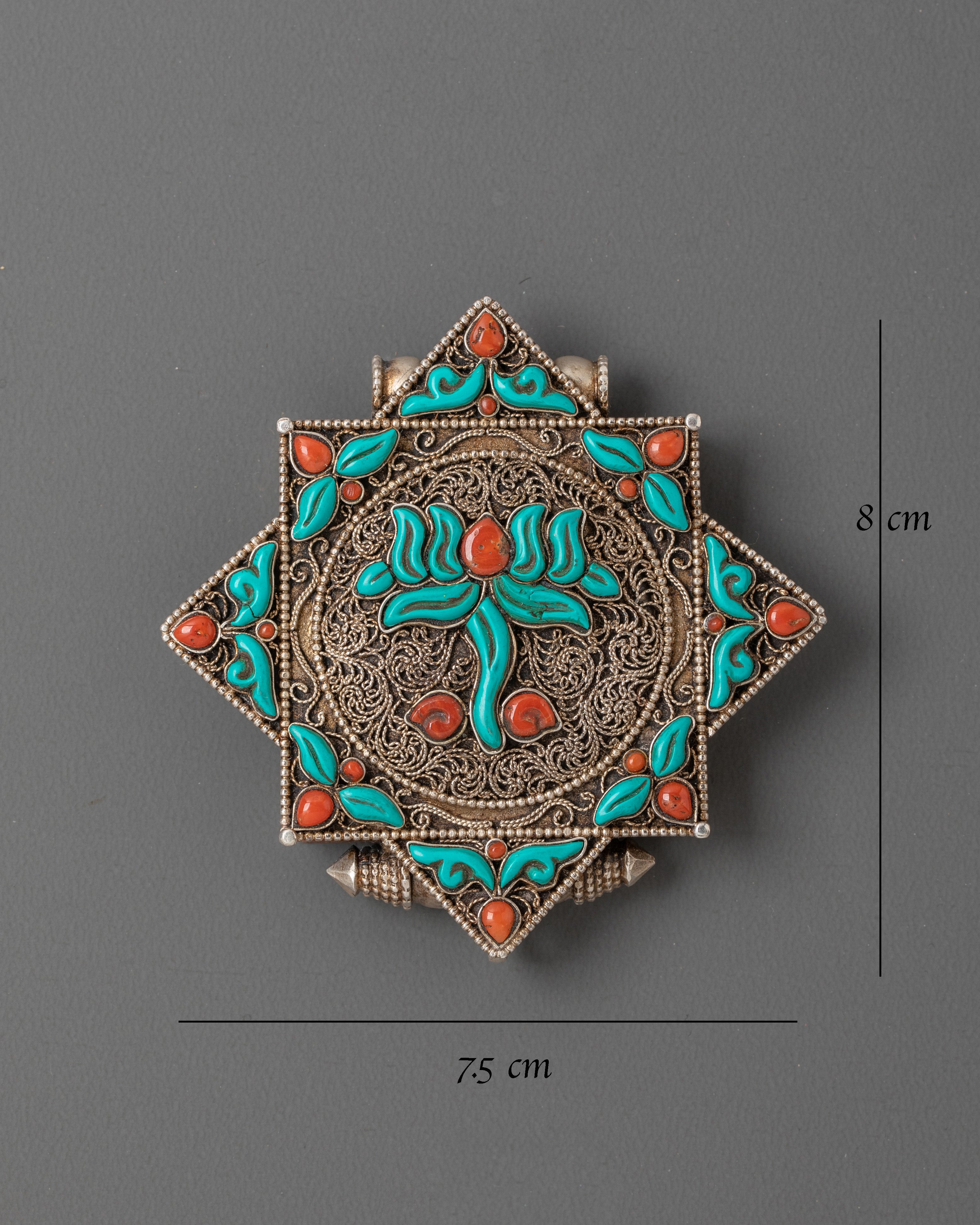 Sacred Lotus Ghau Box Star Design | Tibetan Prayer Amulet Locket