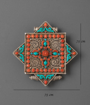 Silver Bishwo Vajra Ghau Box Locket | Turquoise Coral Locket