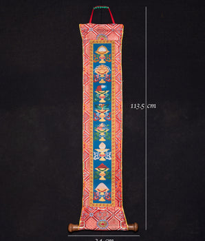 Tibetan Brocade with Eight Auspicious Symbols for Altars and Spiritual Spaces