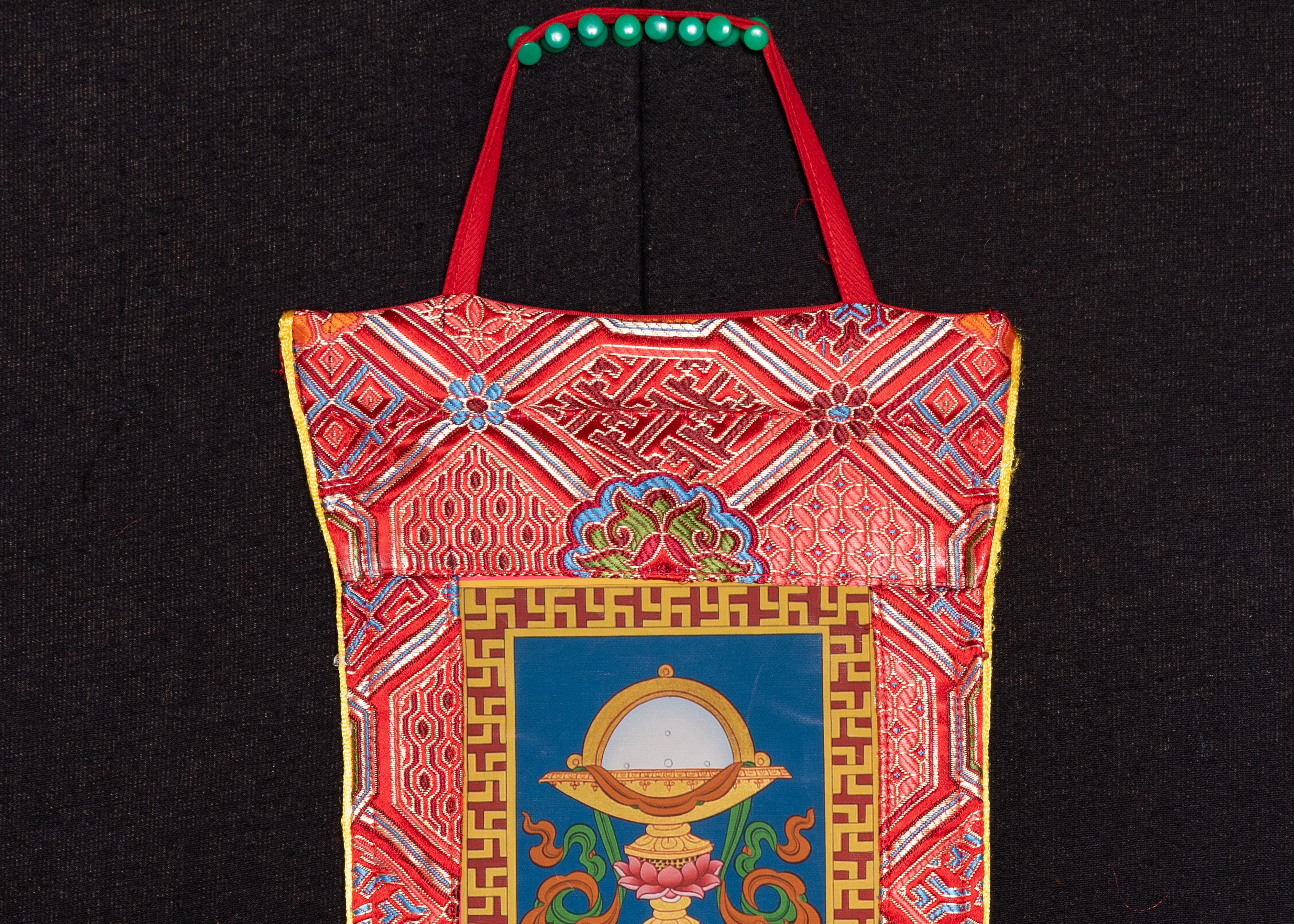 Tibetan Brocade with Eight Auspicious Symbols for Altars and Spiritual Spaces