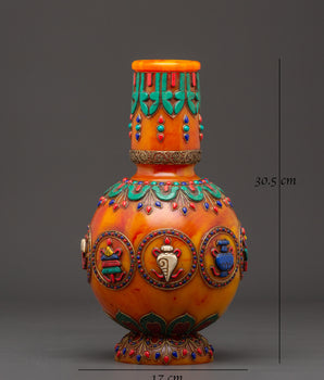 Decorative Resin Vase | Vase with Lapis, Coral, and Turquoise Stones