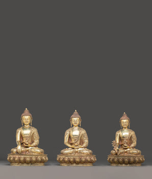 Tibetan Three Buddha Statue Set | Medicine Buddha, Shakyamuni Buddha & Amitabha Buddha