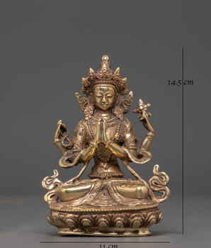 Copper Statue Of Chenrezig | Avalokiteshvara Buddhist Deity