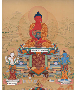 Red Buddha Amitabha Thangka | Deity of Boundless Light and Infinite Compassion
