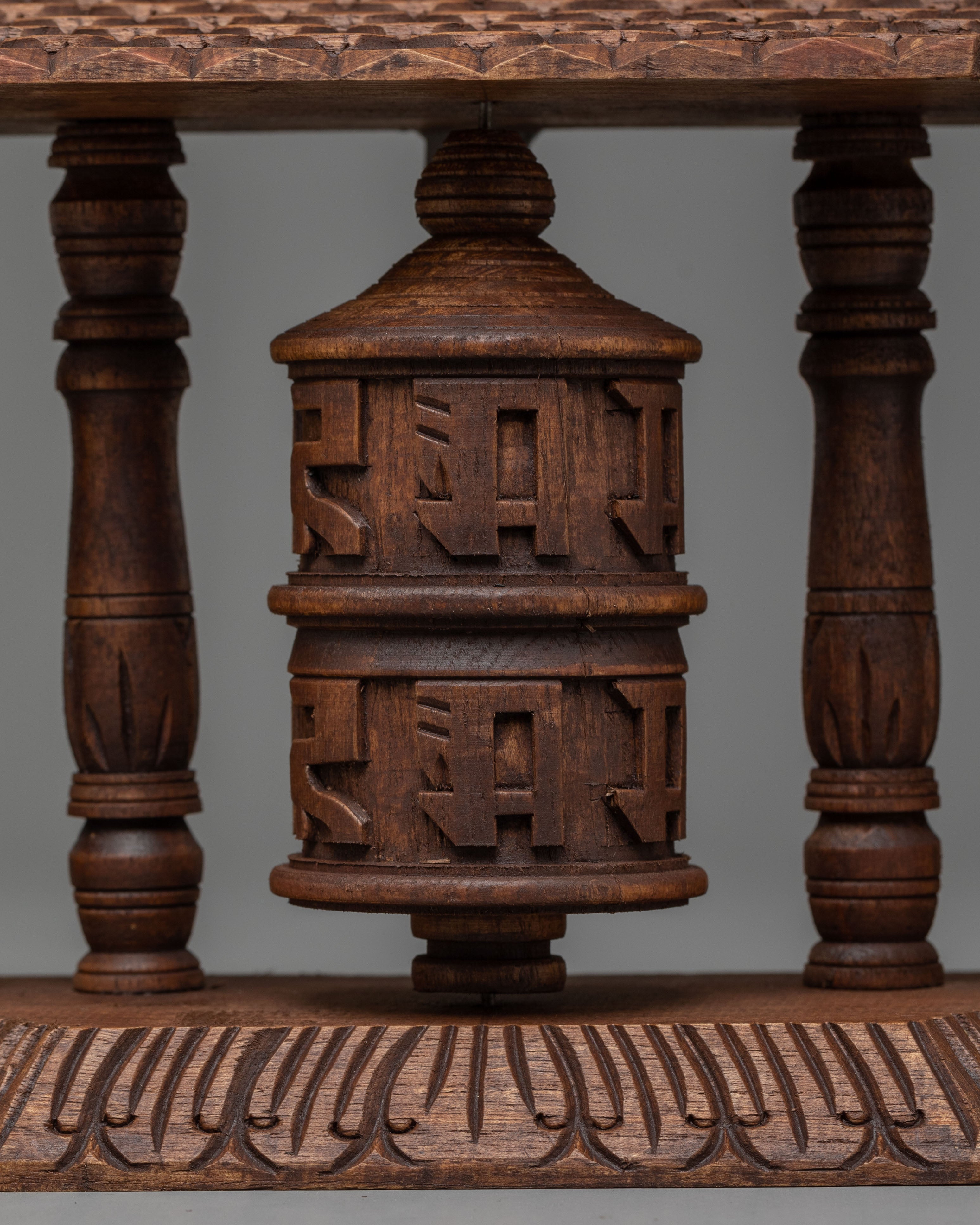 Traditional Tibetan Wooden Prayer Wheel | Handcrafted Mantra Meditation Tool