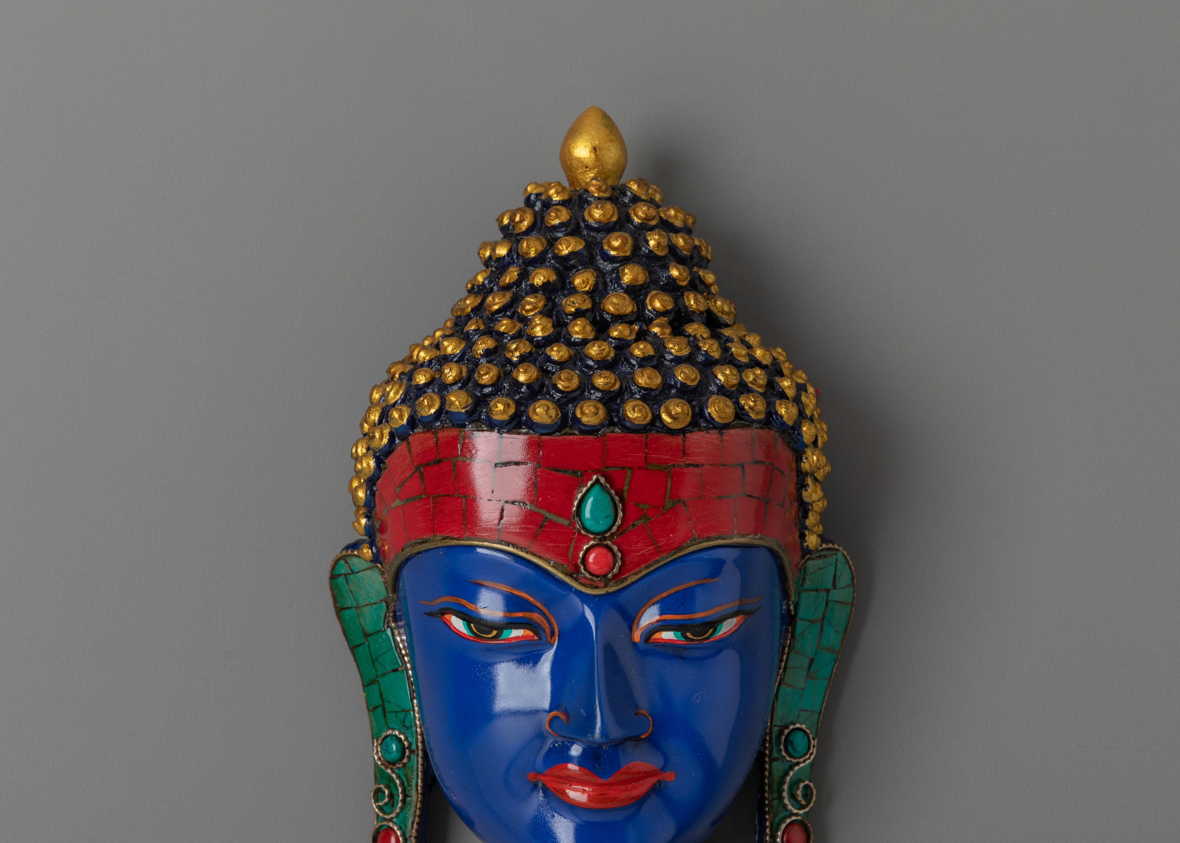 Spiritual Himalayan Buddha Face Wall Hanging | Turquoise & Coral Inlay with Filigree