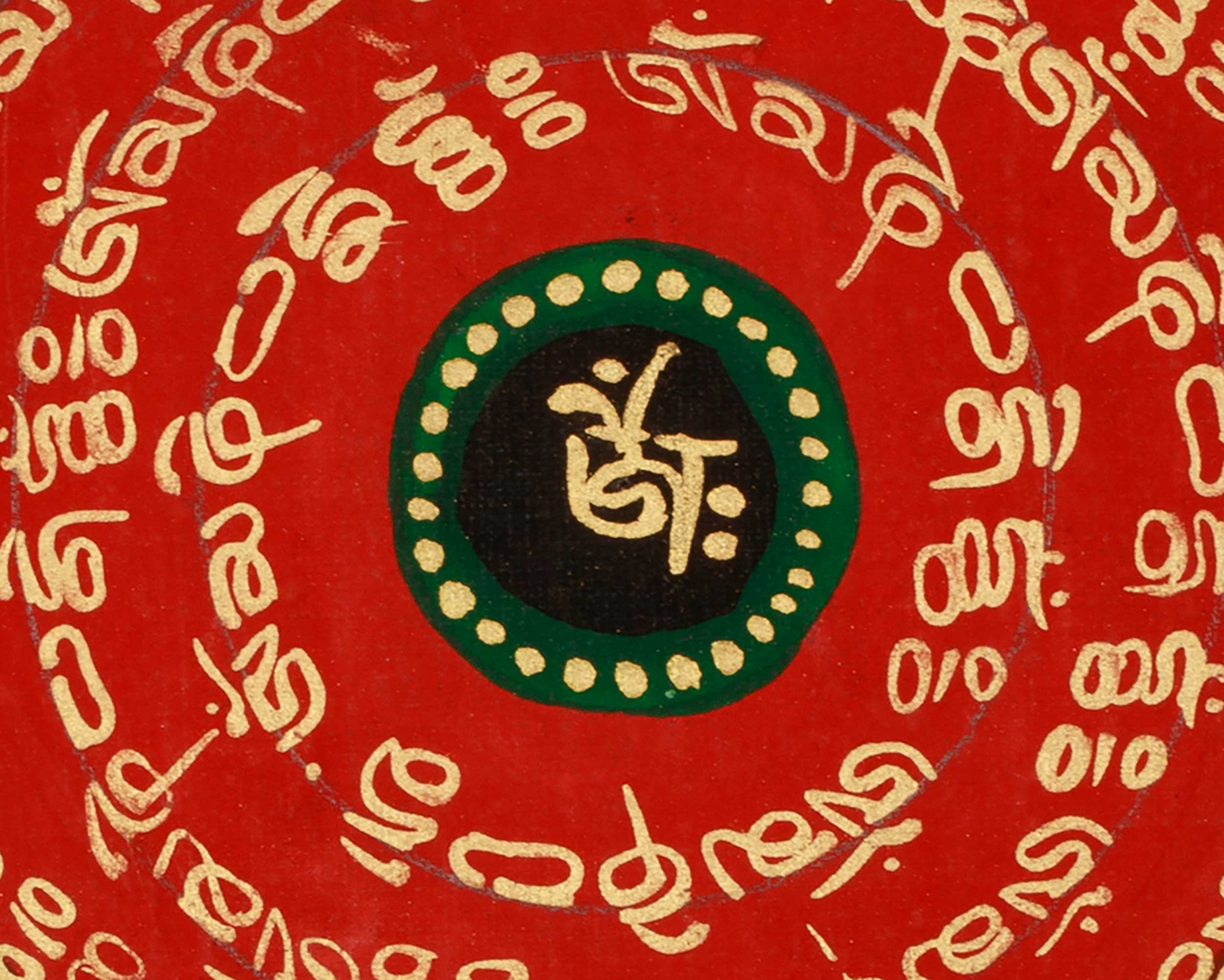 Spiritual Thangka of Mantra Mandala | Hand-Painted Himalayan Buddhist Artwork