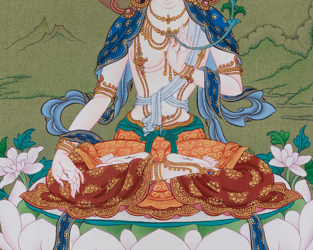 White Tara Goddess of Healing Thangka | A Divine Symbol of Compassion