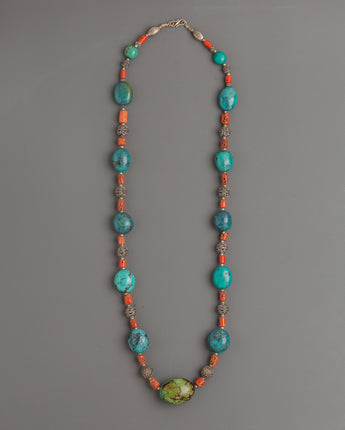 Turquoise and Coral Beaded Mala