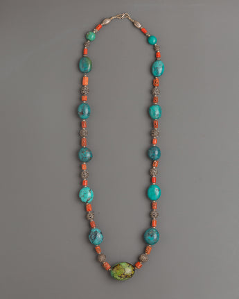 Turquoise and Coral Beaded Mala
