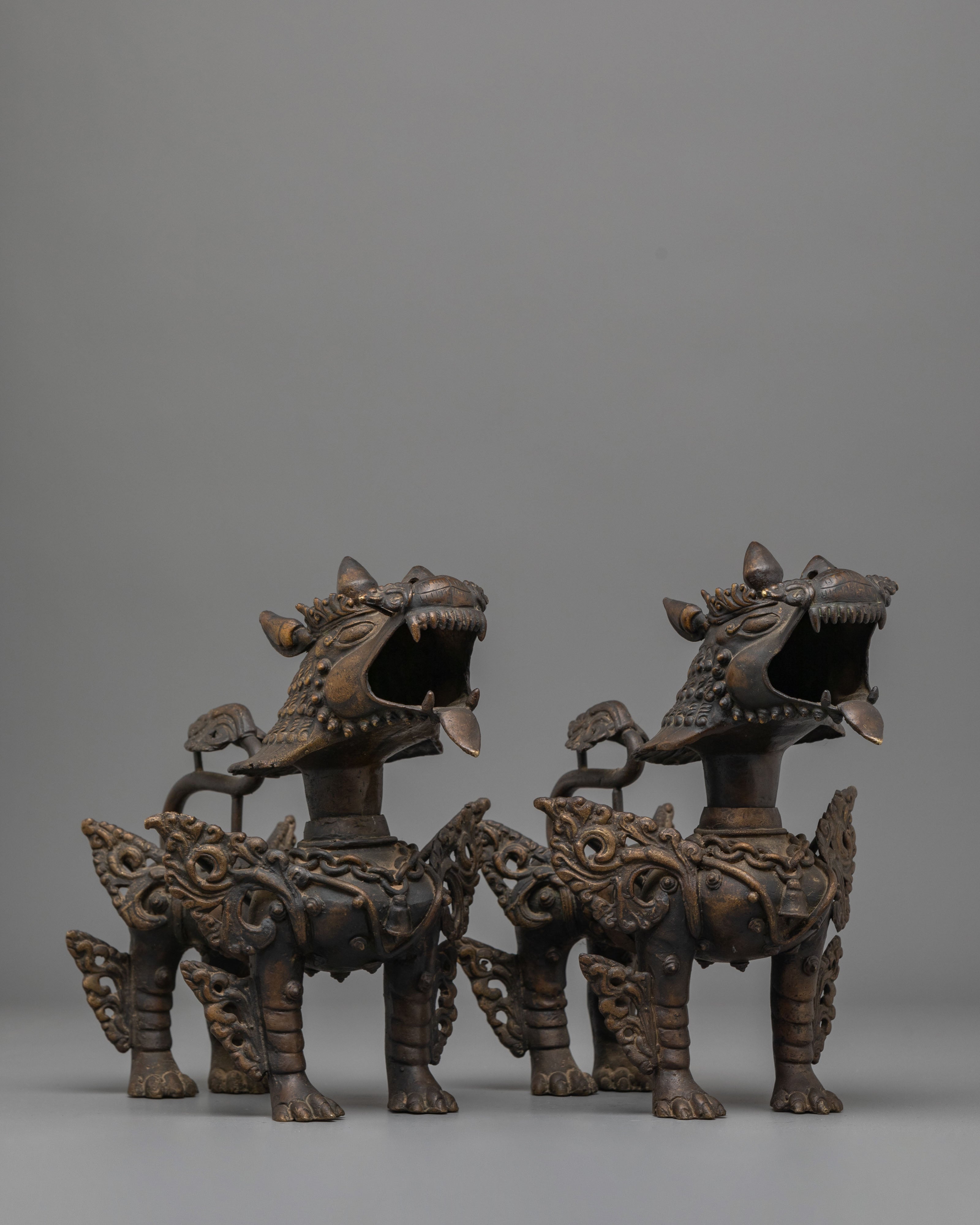 Traditional Tibetan Lion Set | Guardian Lions for Spiritual Decor