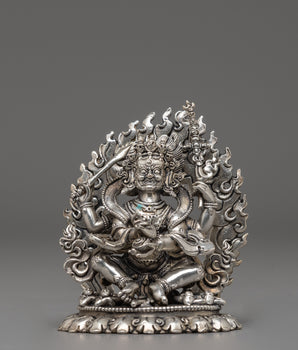 Silver Plated Mahakala Statue | Protector Deity in Tibetan Buddhism