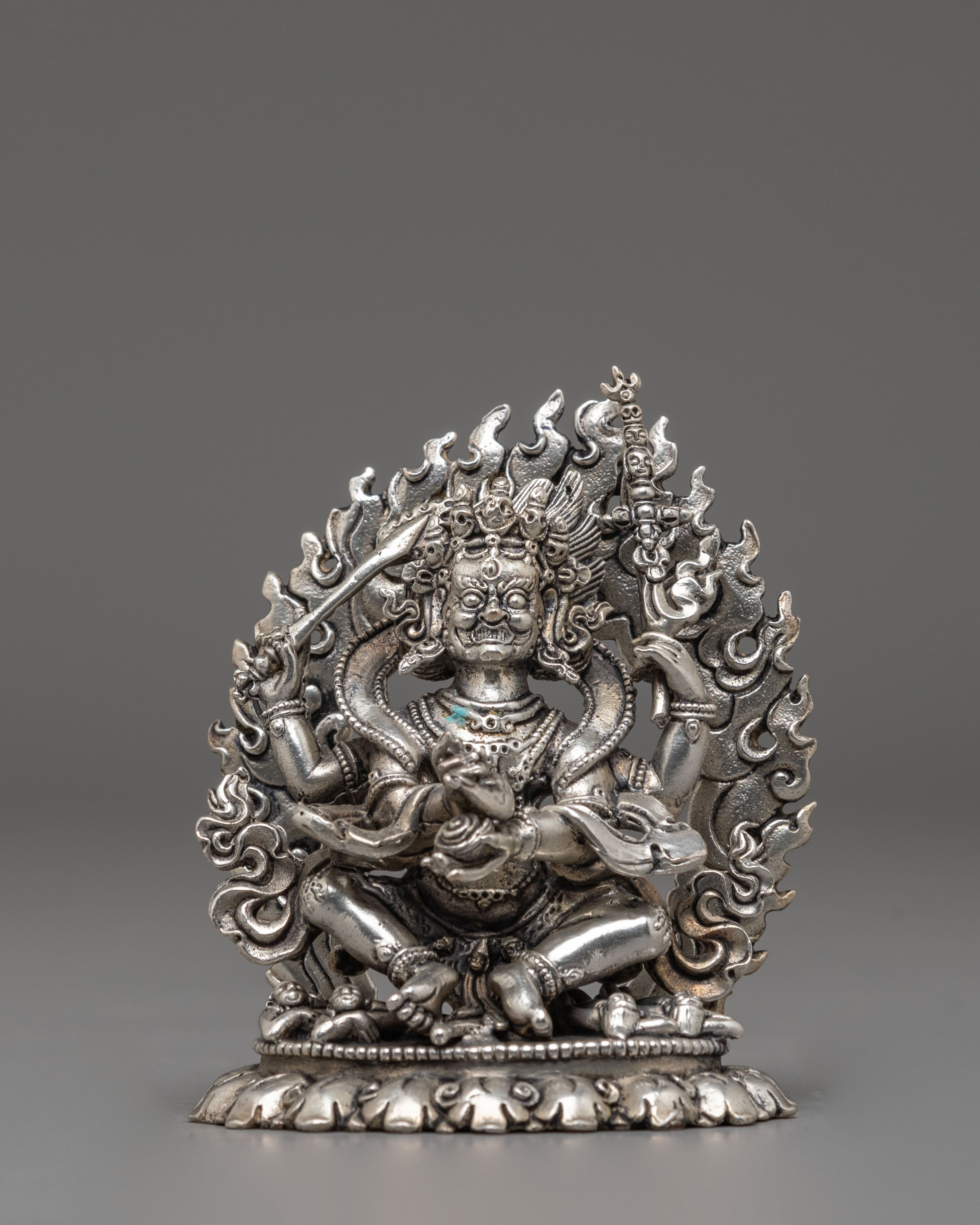 Silver Plated Mahakala Statue | Protector Deity in Tibetan Buddhism