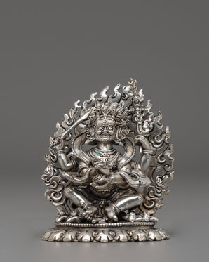 Silver Plated Mahakala Statue | Protector Deity in Tibetan Buddhism
