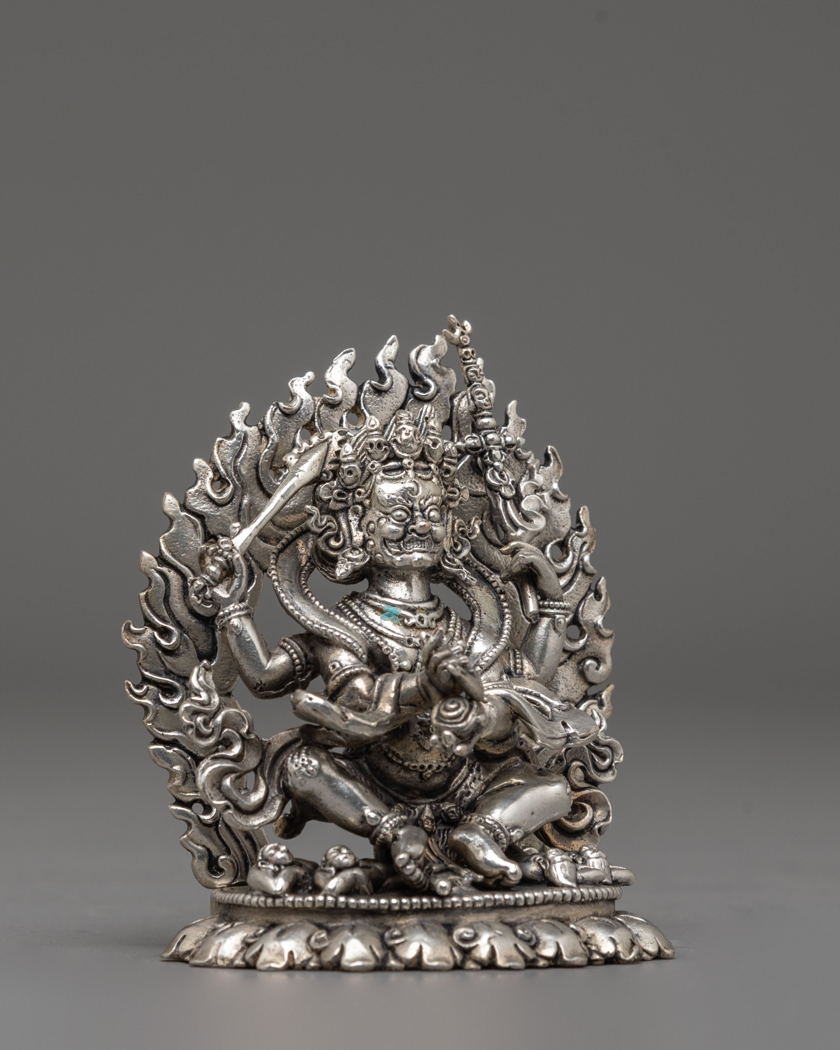 Silver Plated Mahakala Statue | Protector Deity in Tibetan Buddhism