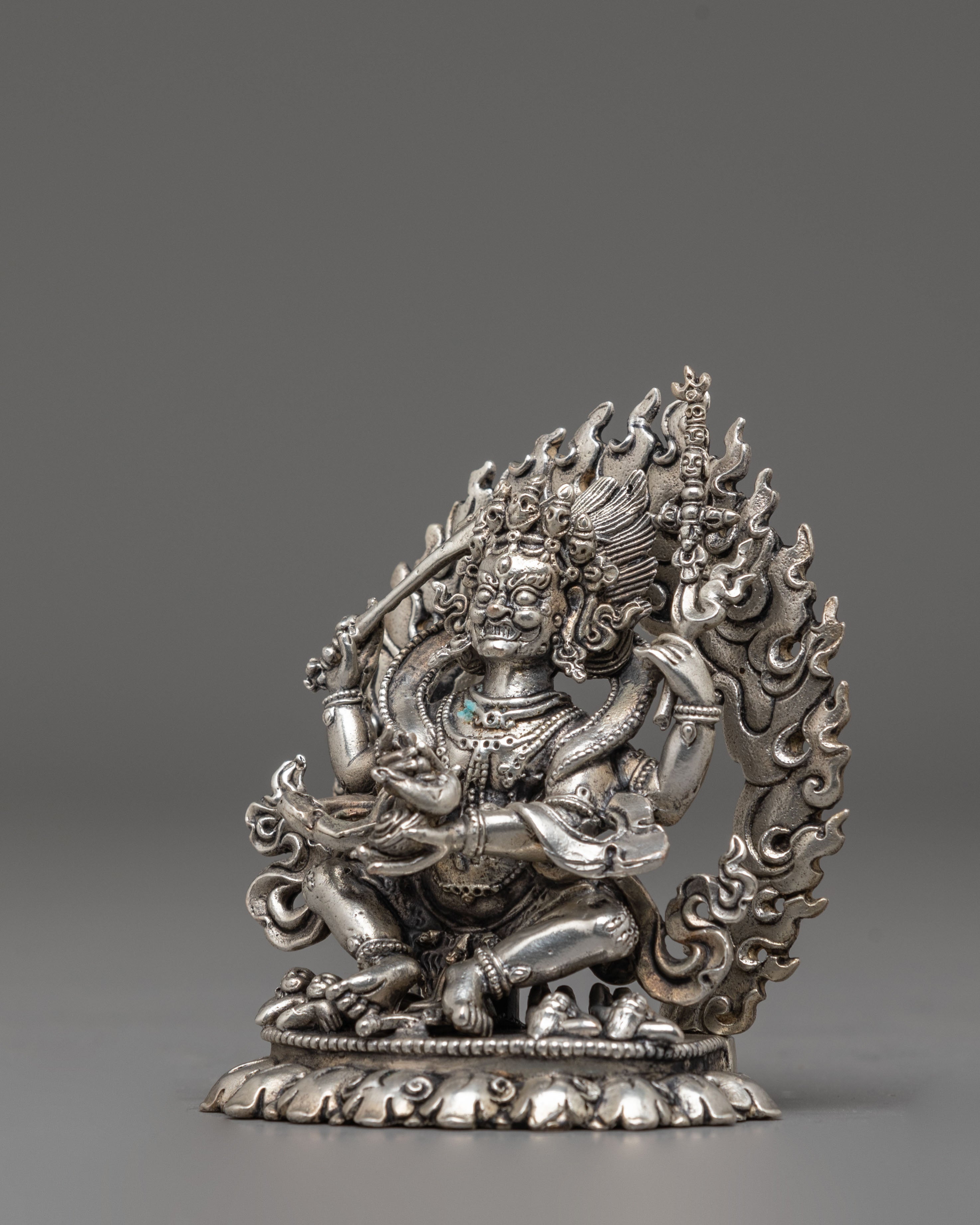 Silver Plated Mahakala Statue | Protector Deity in Tibetan Buddhism