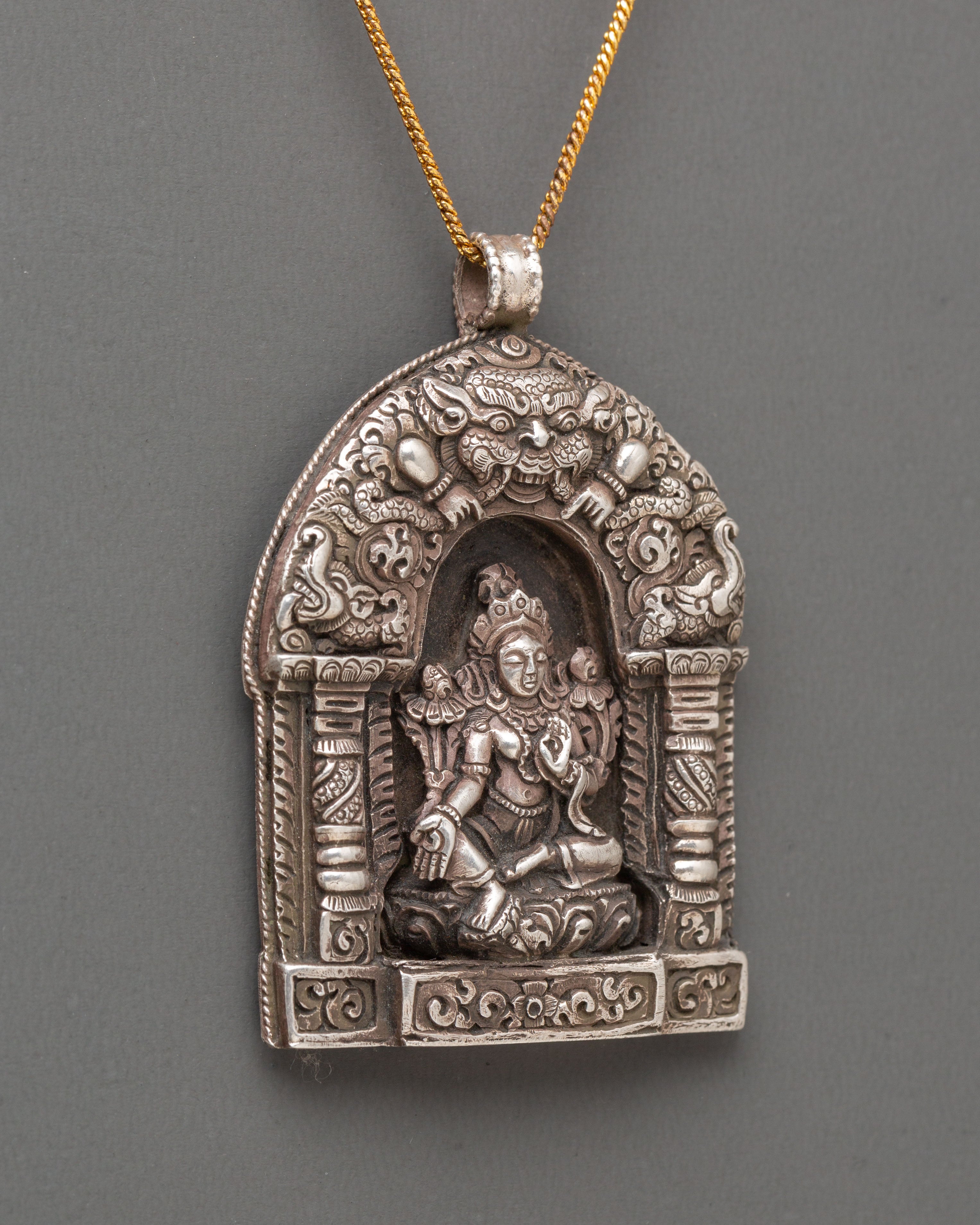 Handmade Green Tara Silver Locket | Tibetan Buddhist Protection Amulet