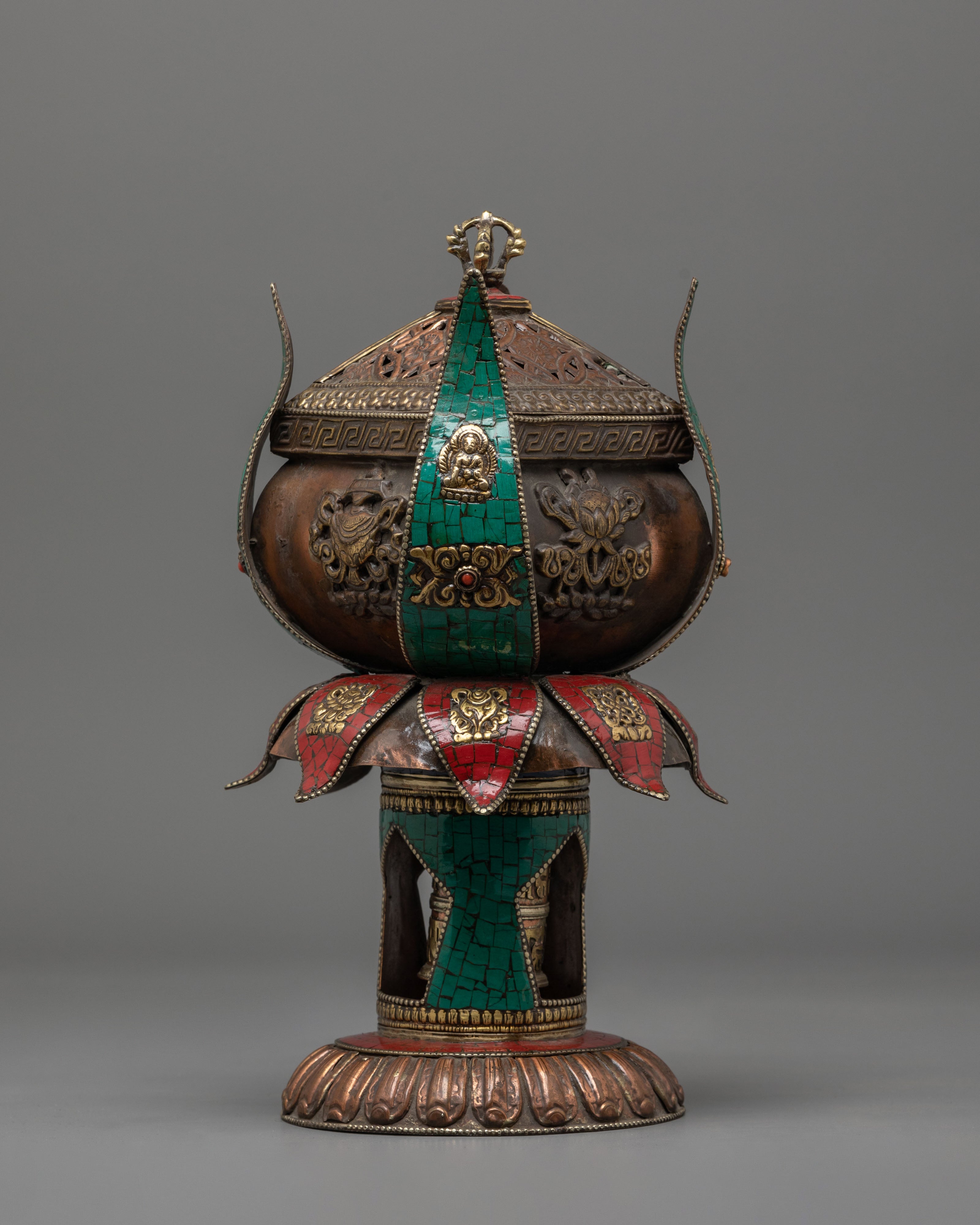 Lotus Design Incense Burner | Handcrafted Copper Buddhist Censer