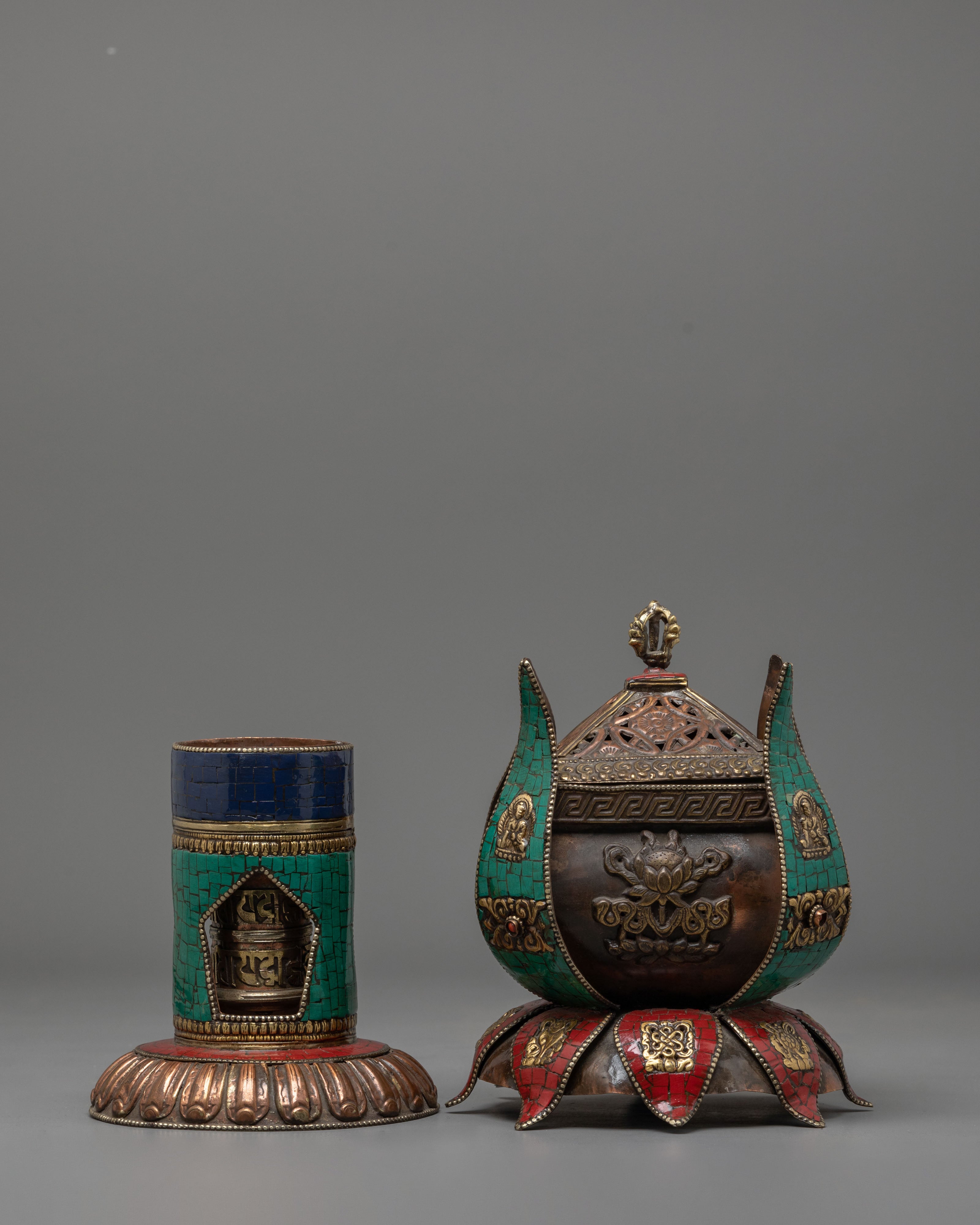 Lotus Design Incense Burner | Handcrafted Copper Buddhist Censer