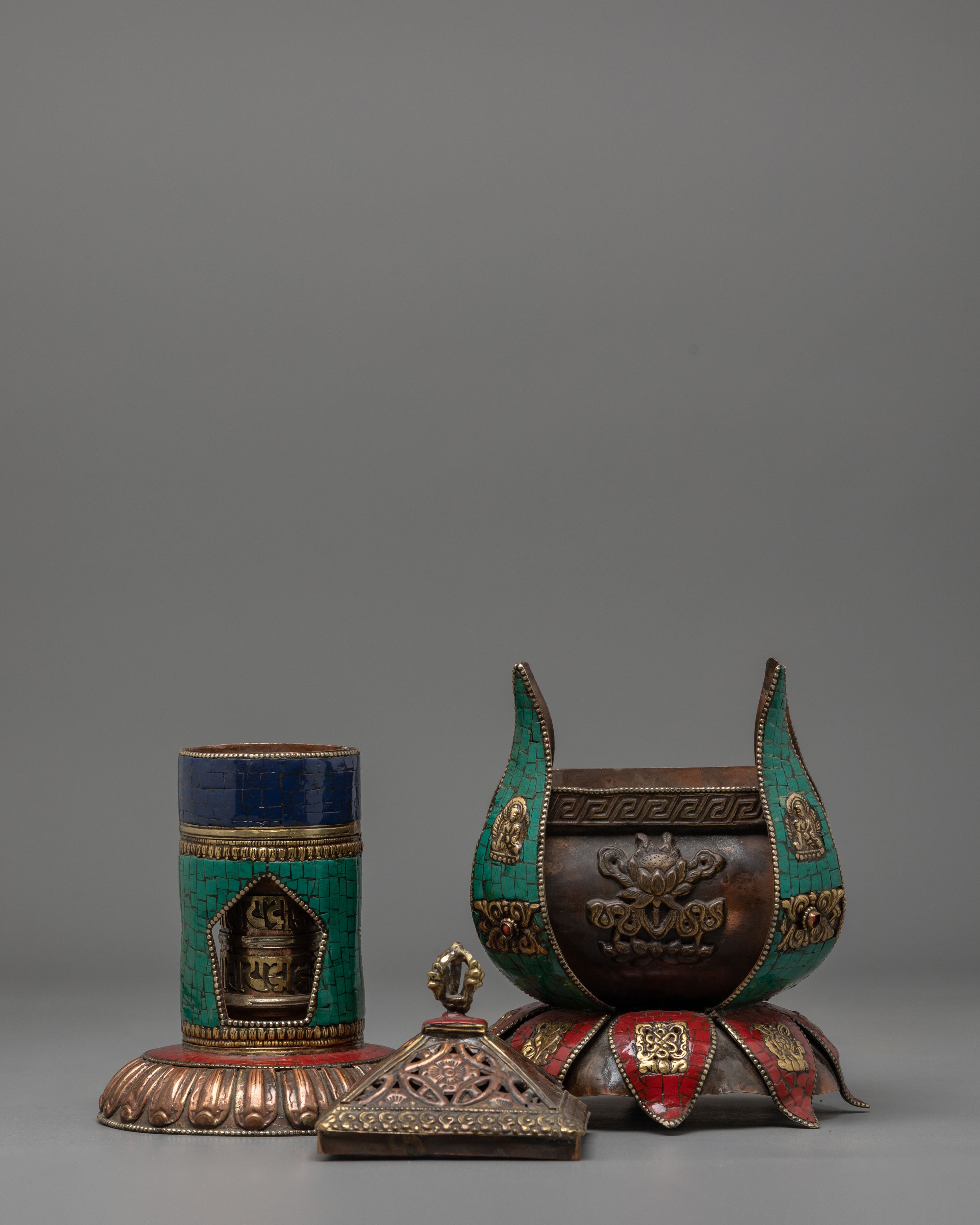 Lotus Design Incense Burner | Handcrafted Copper Buddhist Censer