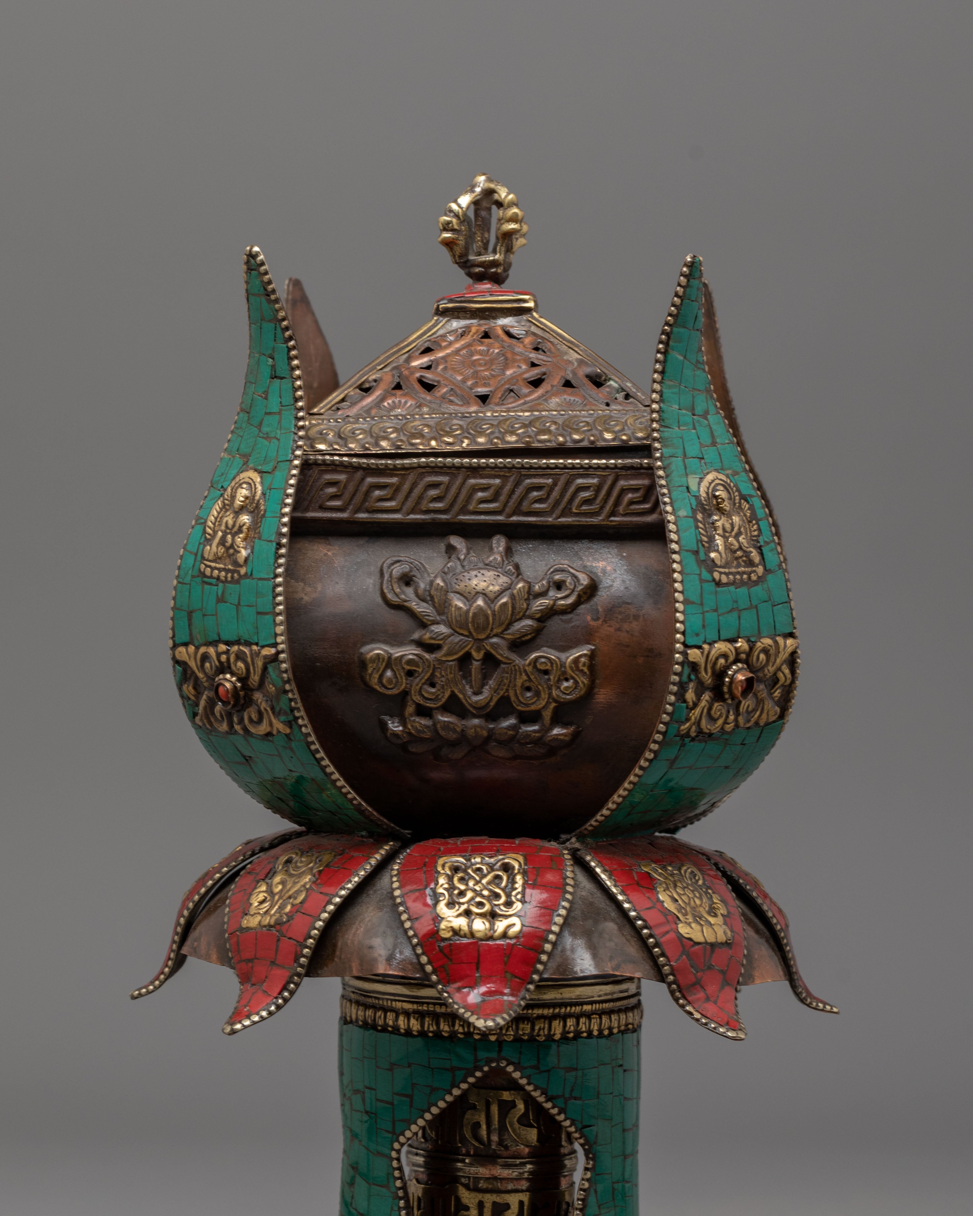 Lotus Design Incense Burner | Handcrafted Copper Buddhist Censer